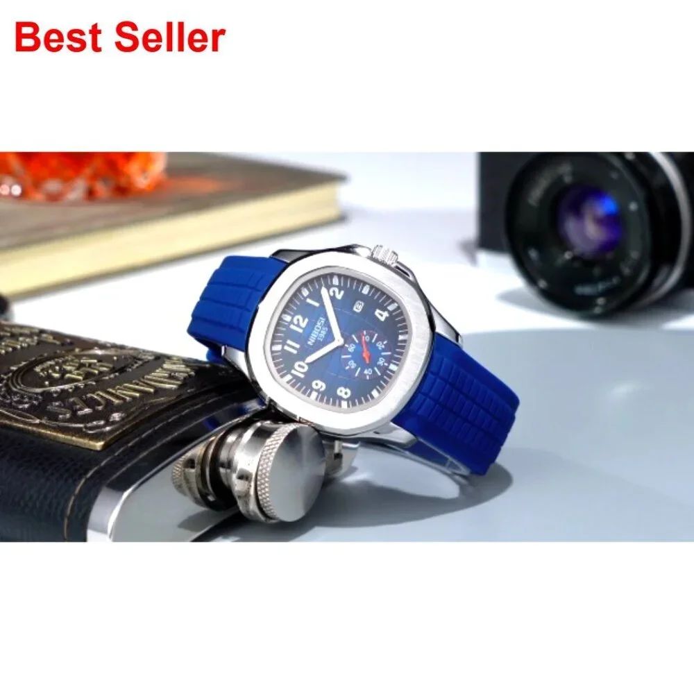 Analog Military Watch with Calendar Black Silicone Strap Waterproof